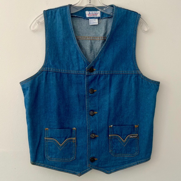 American Graffiti Sportswear Tops - Vintage American Graffiti 70's Denim Vest Western Cowboy Cowgirl Size Large